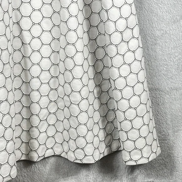 Leota Womens L Dot Luxe Jacquard Fit Flare Dress Ivory Black Scoop Back NWT